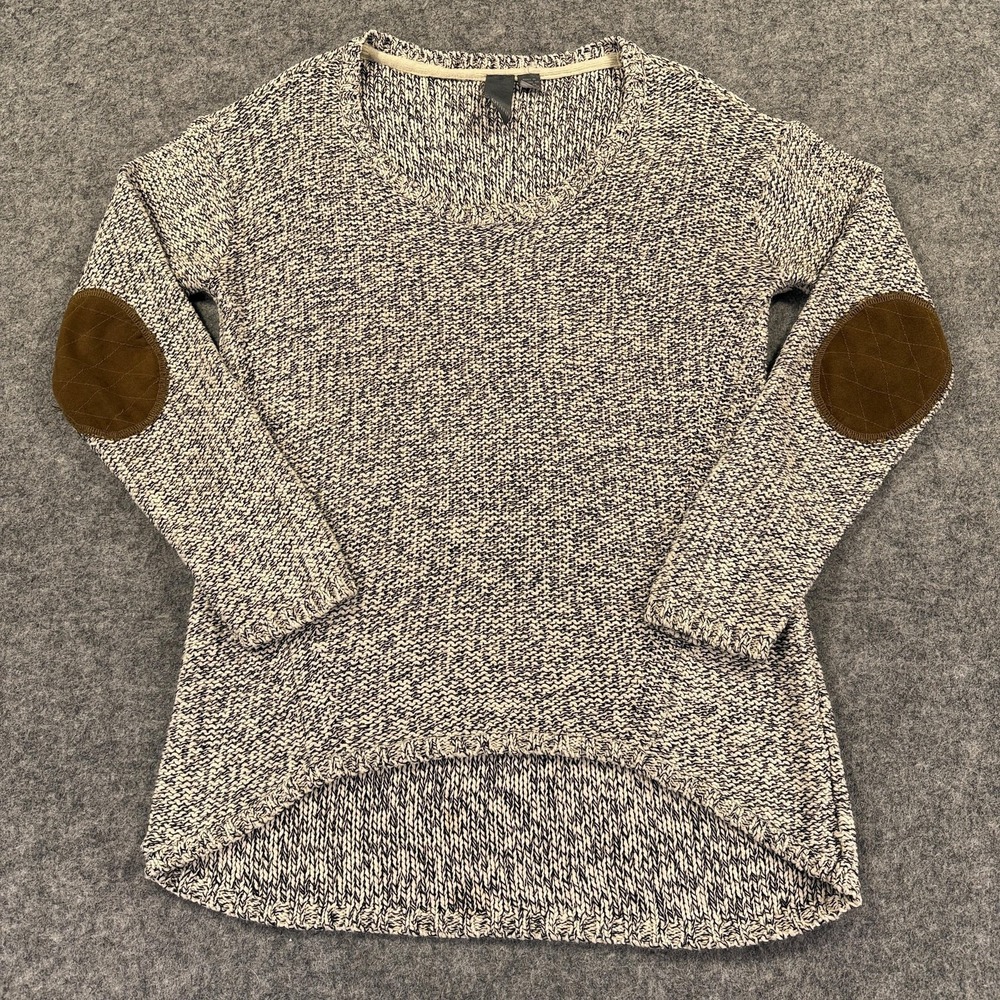 Quinn Sweater Womens Medium Gray Marled Tunic Elbow Patches‎ Hi Low Hem Knit